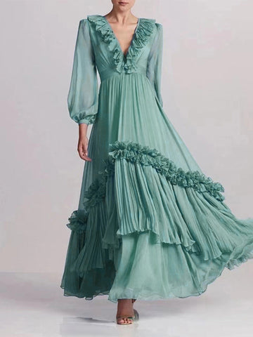 Ruffled Silk Stardust Maxi Dress