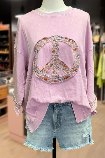 Casual Peace And Flowers Print Side Slit Sweatshirt