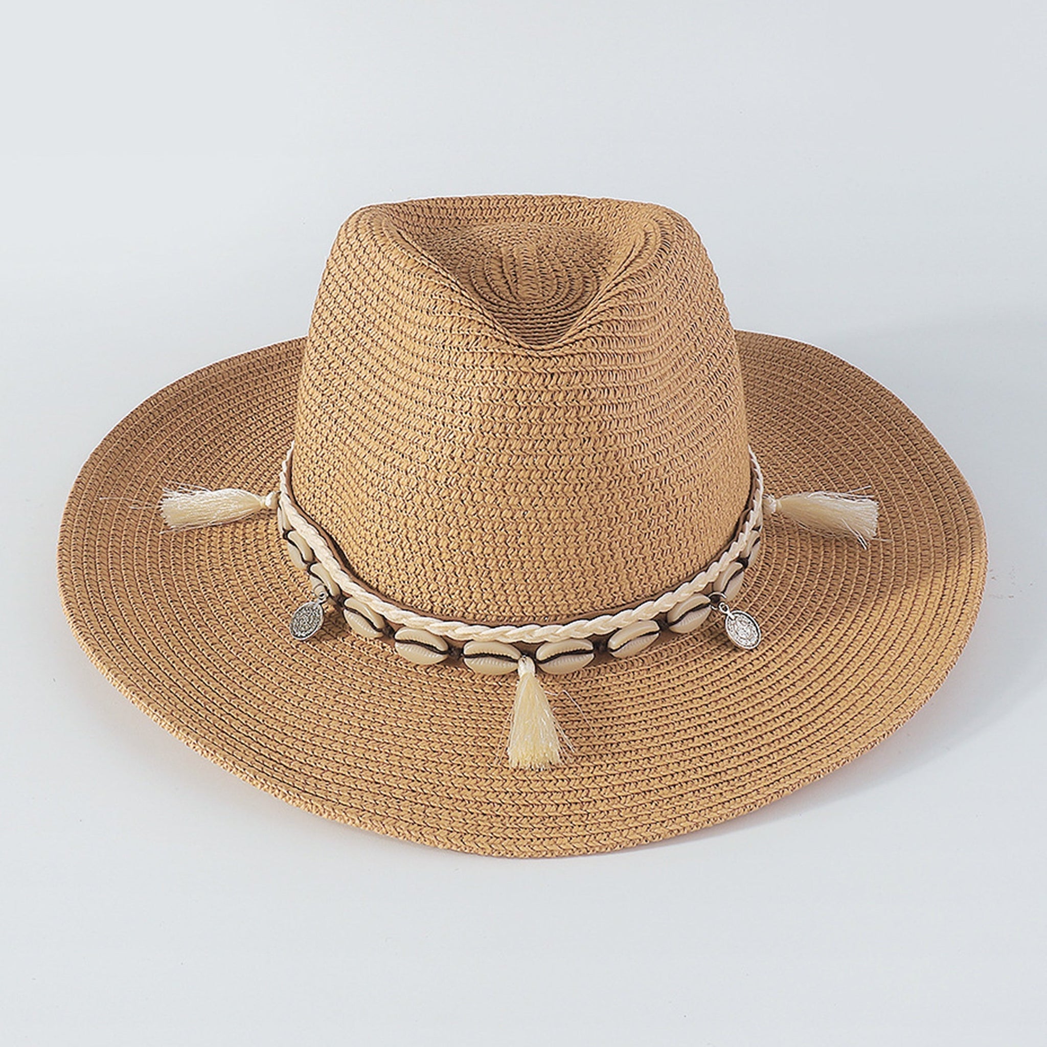 Straw Hat With Shell Tassels