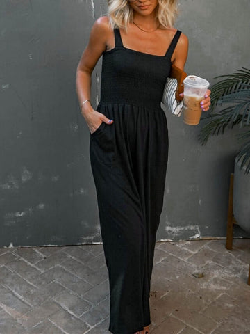 Smocked Pocketed Jumpsuit