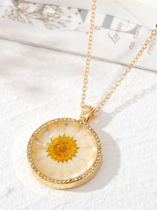 Resin Pressed Flower Necklaces - Rhinestone Birth Month Floral