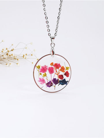 Resin Pressed Flower Necklaces - Rainbow Garden Begonia Blossom