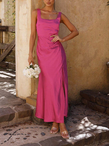 Summer Halter Satin Bridesmaid Prom Maxi Dresses