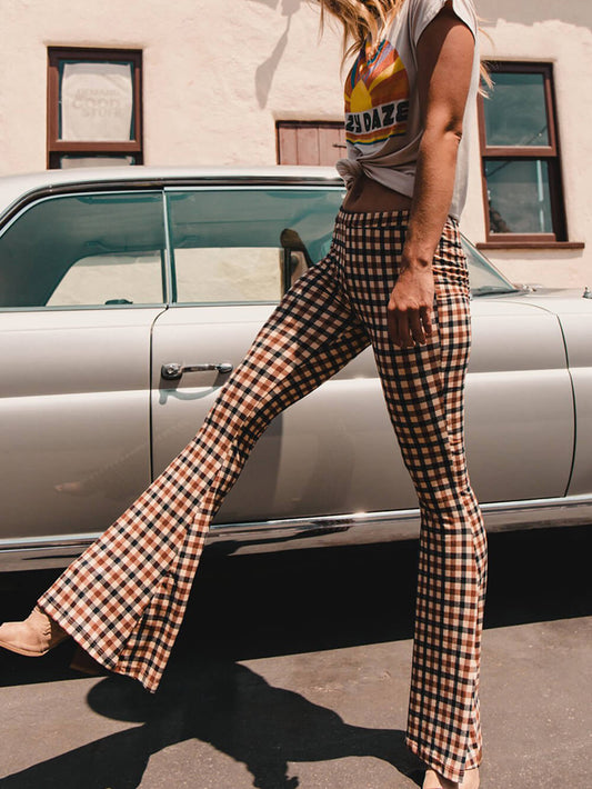 Versatile Casual Plaid Bootcut Trousers