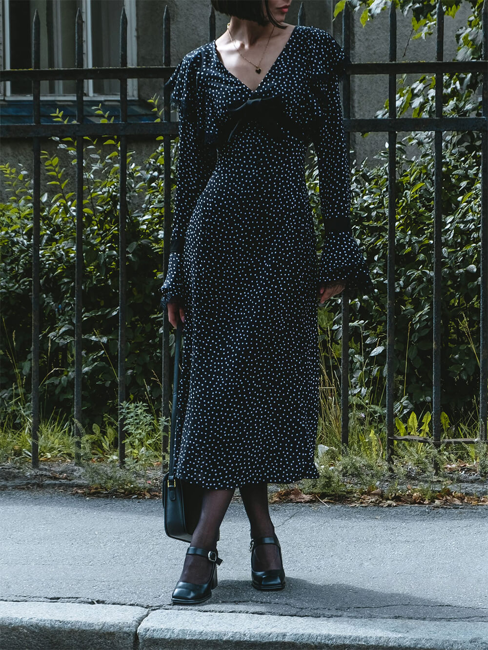 Polka-Dot Satin Midi Dress