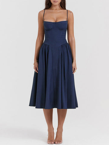 V-Neck Strapless Midi Dress