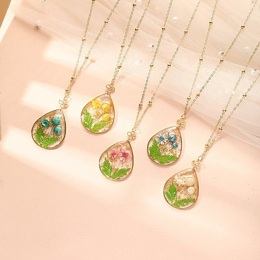 Resin Pressed Flower Necklaces - Gold Foil Tulip & Ferns