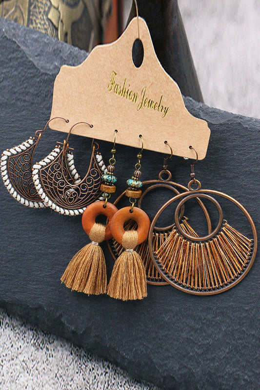 Beaded Tassel Design Geometric Earrings Set