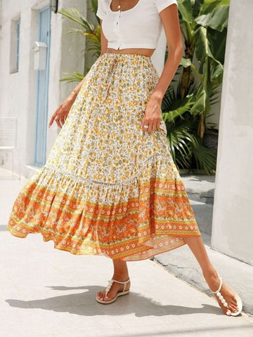 Magnolia Bohemian Floral Print Tiered Skirt