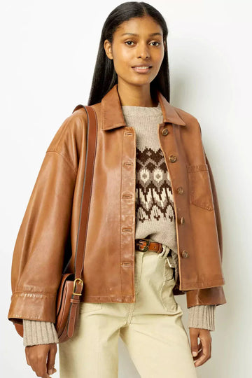 Minimalist Boxy Leather Short Jacket