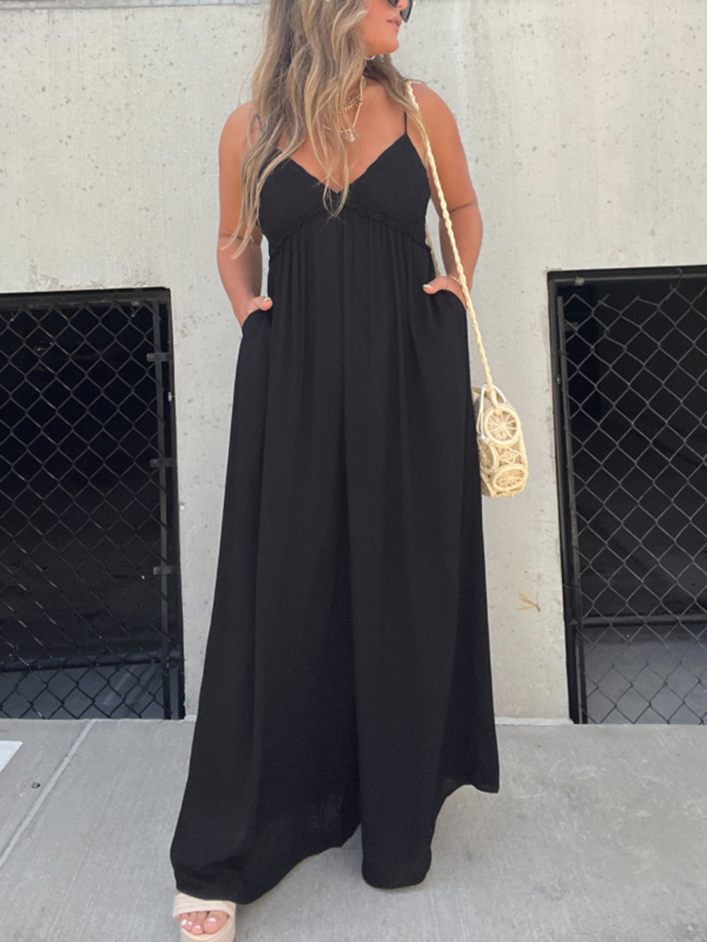 V-Neck Effortless Wide Leg Jumpsuit