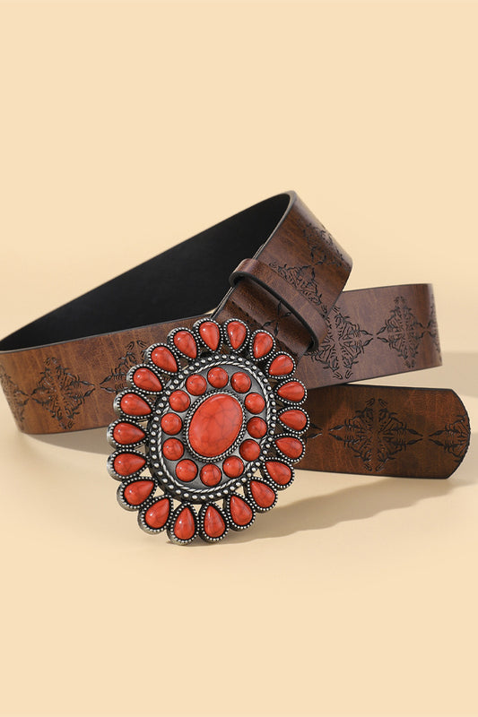 Bohemian Red Turquoise PU Leather Belt