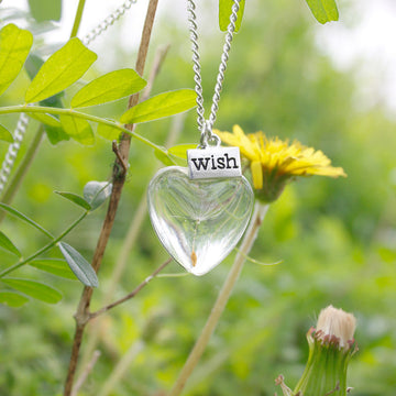 Resin Pressed Flower Necklaces - Heart Crystal Dandelion