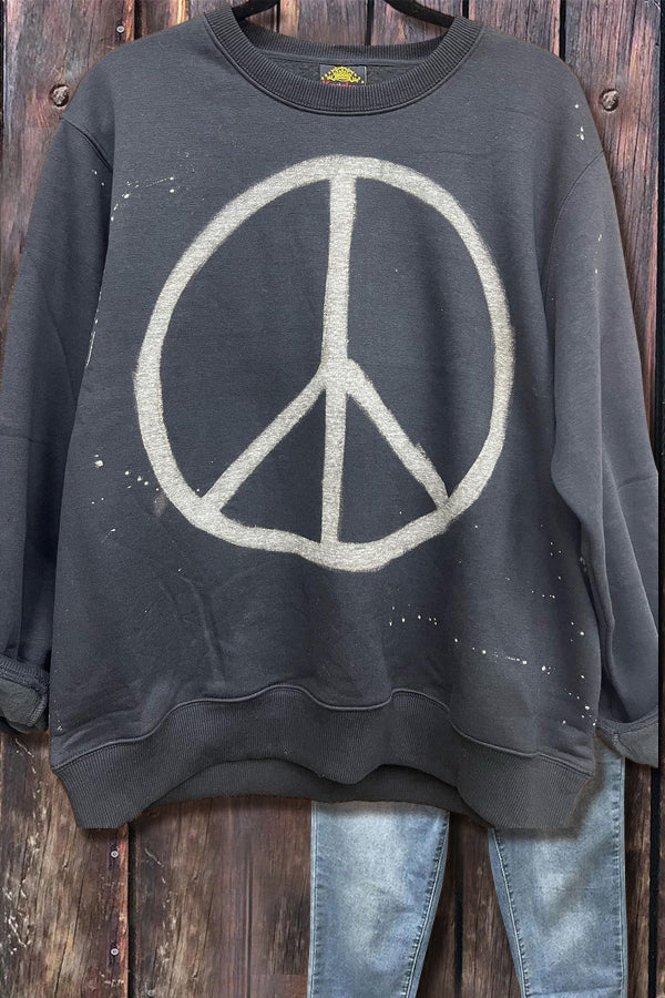 Casual Peace Sign Print Long Sleeve Sweatshirt