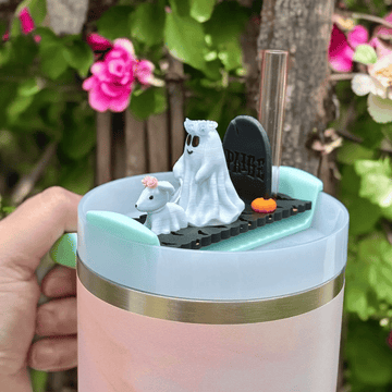 🔥Hot Sale 49% OFF- 👻40oz Lid White Ghost Walking Dog Topper