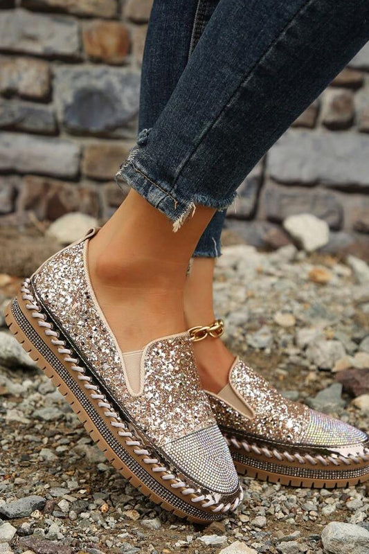 Casual Rhinestone Platform Loafers