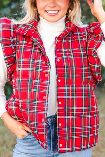 Casual Plaid Ruffle Detailed Vest