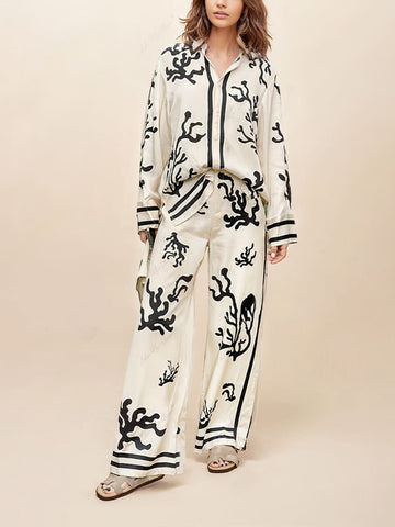 Wide-Leg Silhouette Printed Pants-Set