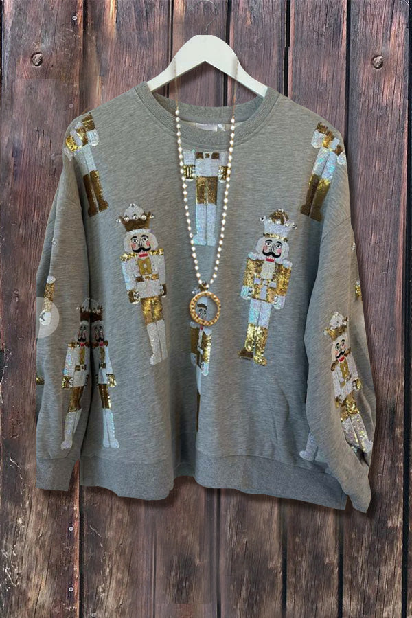 Casual Nutcracker Print Crew Neck Long Sleeve Sweatshirt