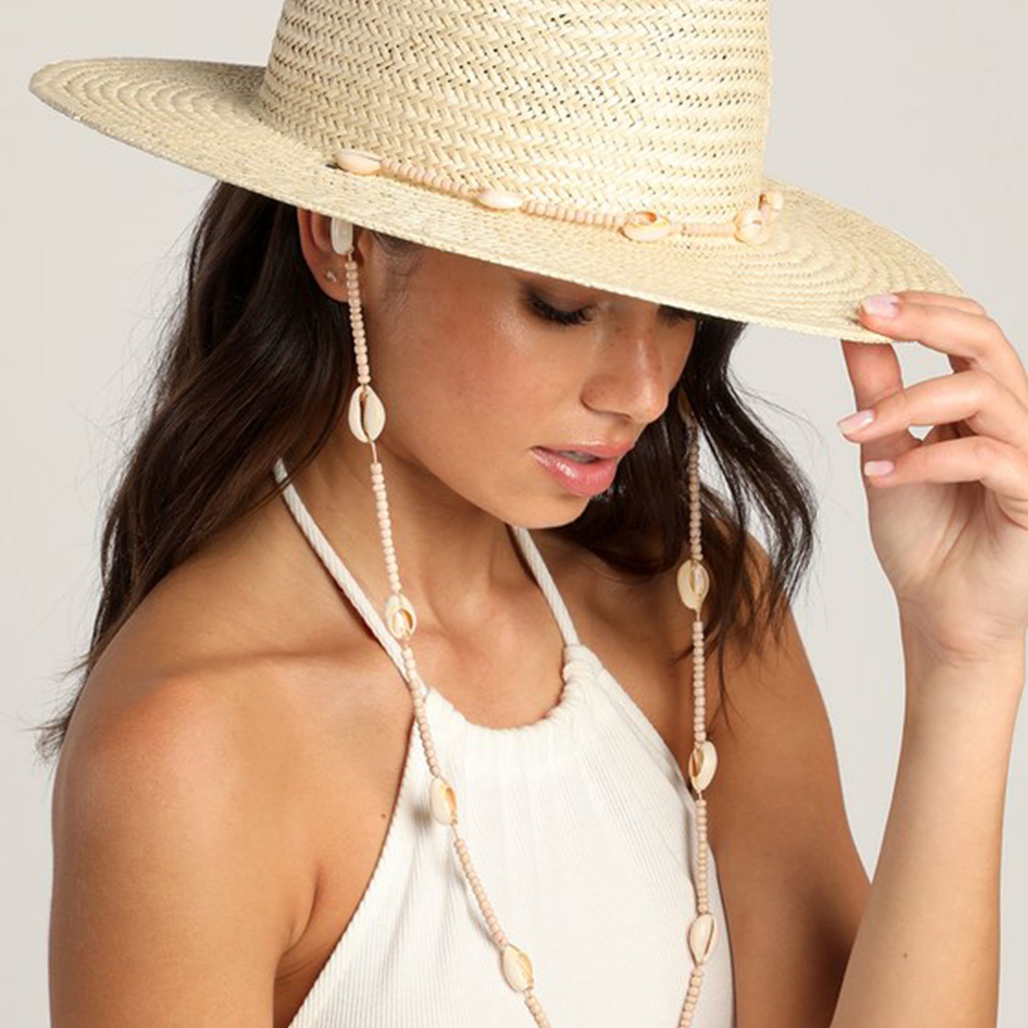 Seashells Natural Straw Fedora Hat