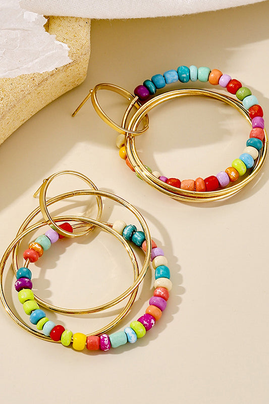 Boho Beaded Floral Pattern Hoop Earrings