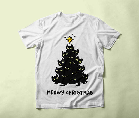 Unisex T-shirt, MEOWY CHRISTMAS, Christmas T-shirt, Christmas Hoodie, Gift For Christmas