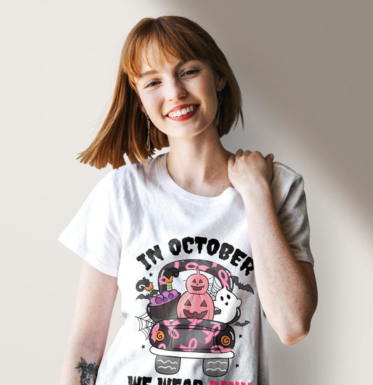 Woman T-shirt, Halloween, IN OCTOBER WE WEAR PINK T-Shirt, Halloween Hoodie