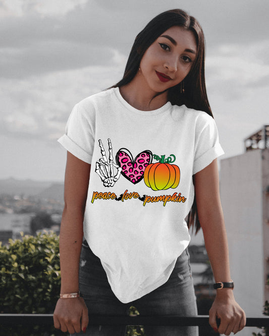 Woman T-shirt, Halloween, PEACE LOVE PUMPKIN T-Shirt