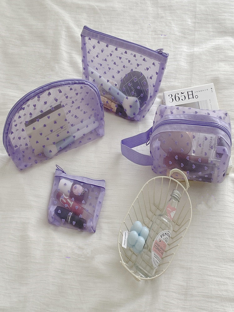 Purple Transparent Heart Makeup Bag