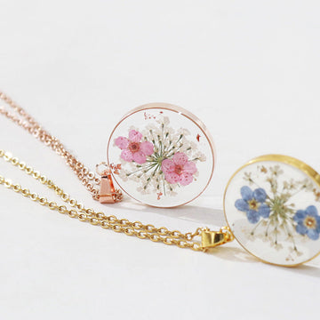 Real Dried Forget-Me-Not Flower Pendant Necklace