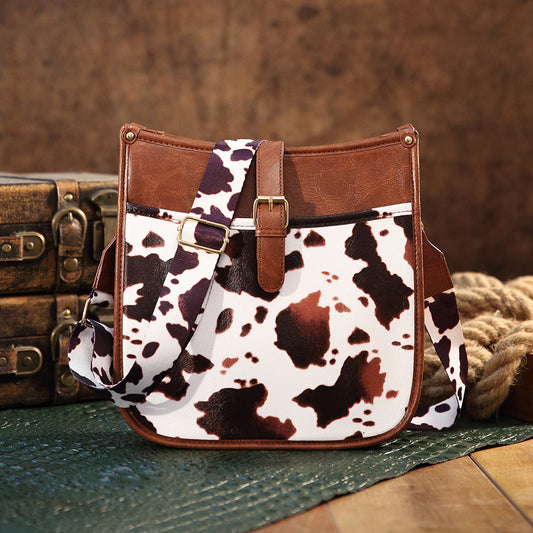 Western Cowboy Style Brown Cow Print Crossbody Bag