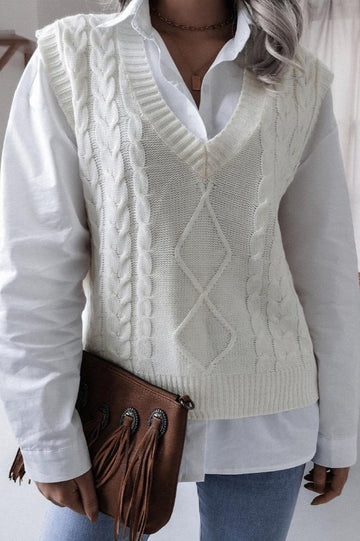 Solid Color Geometric Sweater Vest