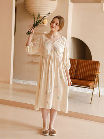 Satin Bubble Sleeve Nightgown