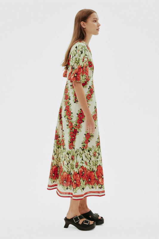 Rosalinde Round Neck Floral Maxi Dress In Red