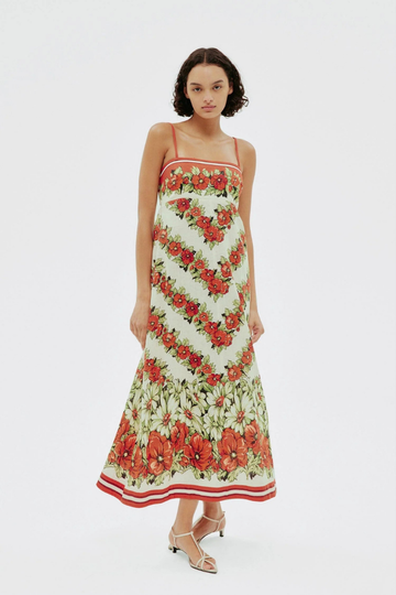 Tristane Spaghetti Floral Maxi Dress In Red