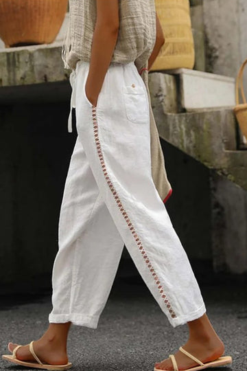 Casual Hollow Out Lace Patch Linen Pants