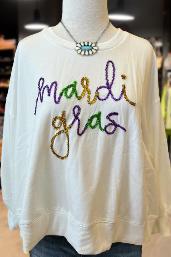 Casual Mardi Gras Tinsel Sweatshirt