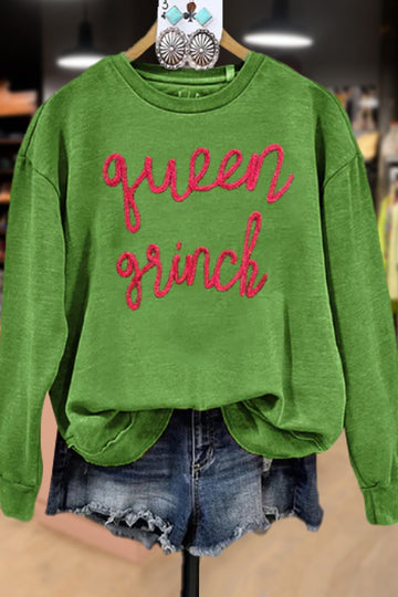 Casual Queen Grinch Print Long Sleeve Sweatshirt