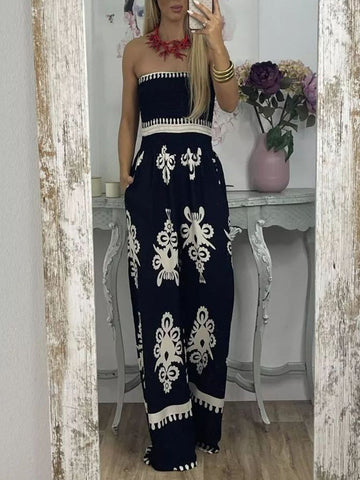 Sexy Printed Chest Wrap Jumpsuit Feminine