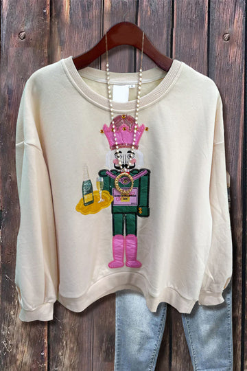 Casual Nutcracker Server Print Long Sleeve Sweatshirt