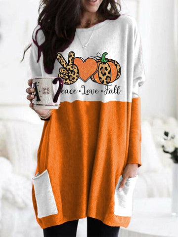 Women's Peace Love Fall Print Pocket T-Shirt