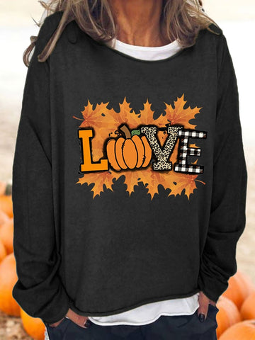 Women's Pumpkin Fall Leaves Long Sleeve T-Shirt