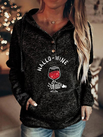 Women's Hallo Wine Casual Pocket Hoodie