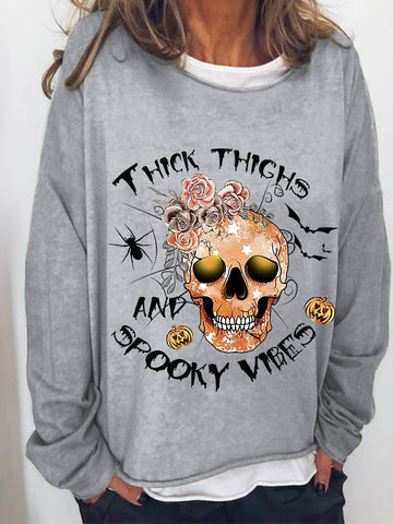 Women's Skull Fun Text Print Print Sweatshirt