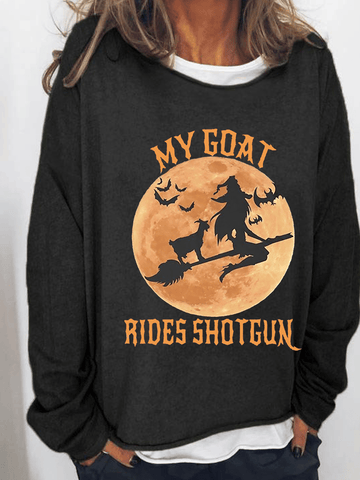 Women's Witch MY GOAT RIDES SHOTGUN Fun Print Sweatshirt