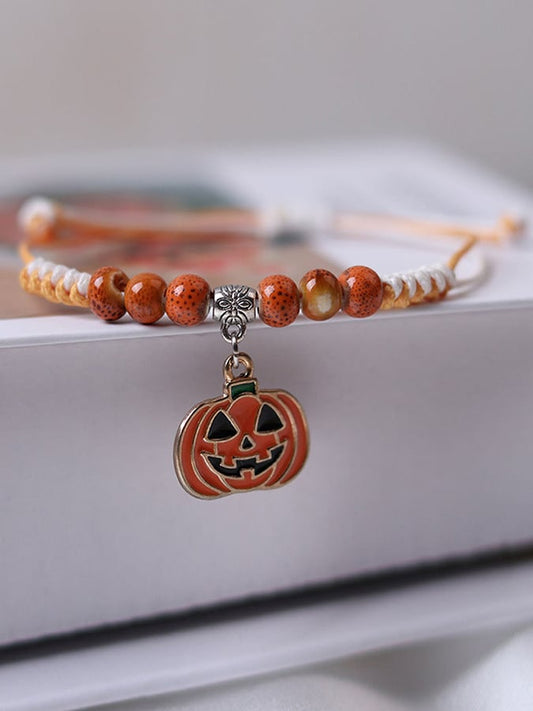 Women's Halloween Pumpkin Ceramic Braided Bracelet