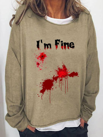 Women's Halloween Funny I'M FINE Bloodstained Long Sleeve T-Shirt