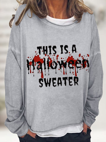 Women's Funny Halloween Bloody Letter Casual Long-Sleeve T-Shirt