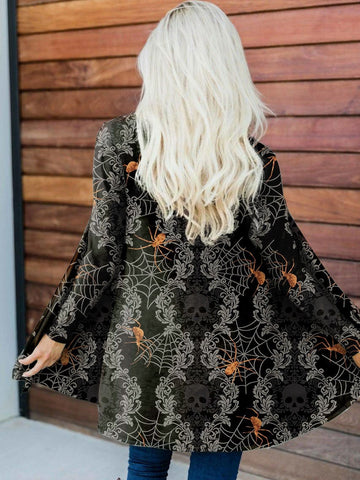 Women's Halloween Spooky Night Print Thin Cardigan