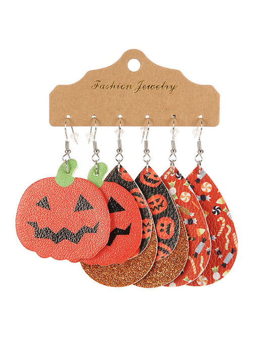 Women's Halloween Pumpkin Ghost Face Earrings 3 Pairs